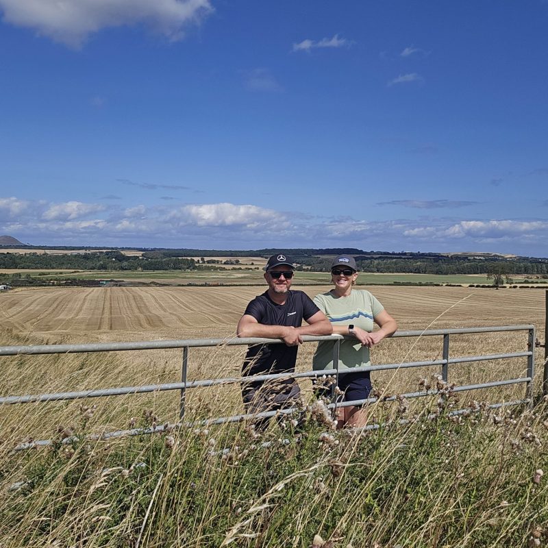 Two walkers enjoying the view on the John Muir Way walk